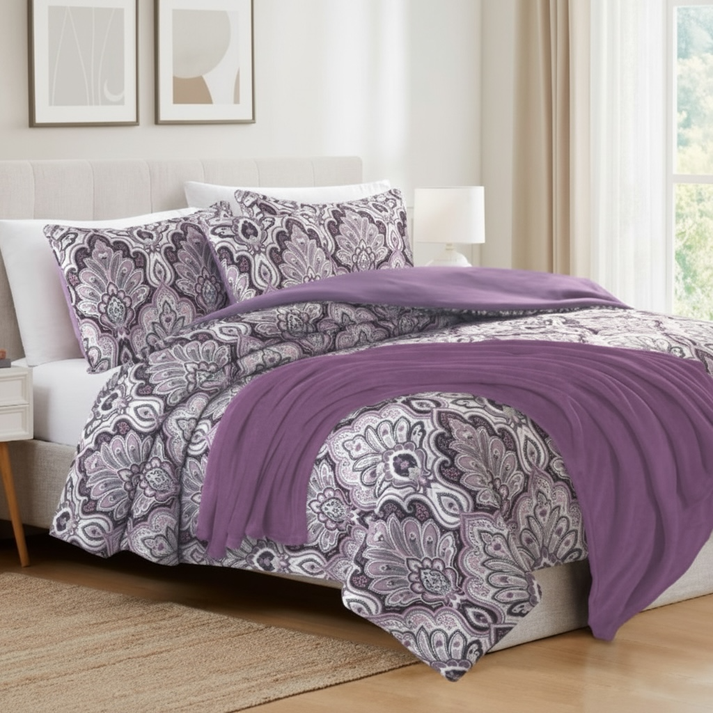 King Size Comforter Set 5 Piece with Throw Blanket