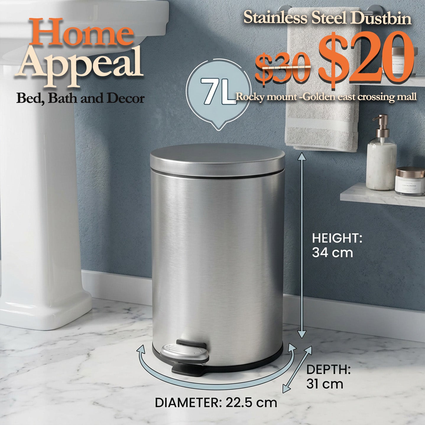 2 Gallon Stainless steel Dustbin