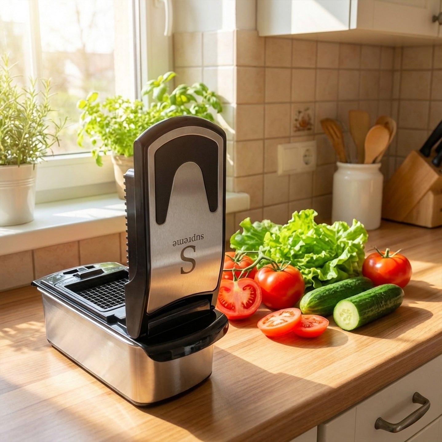 Salad Cutter with Jore & 2 Blades Stainless Steel