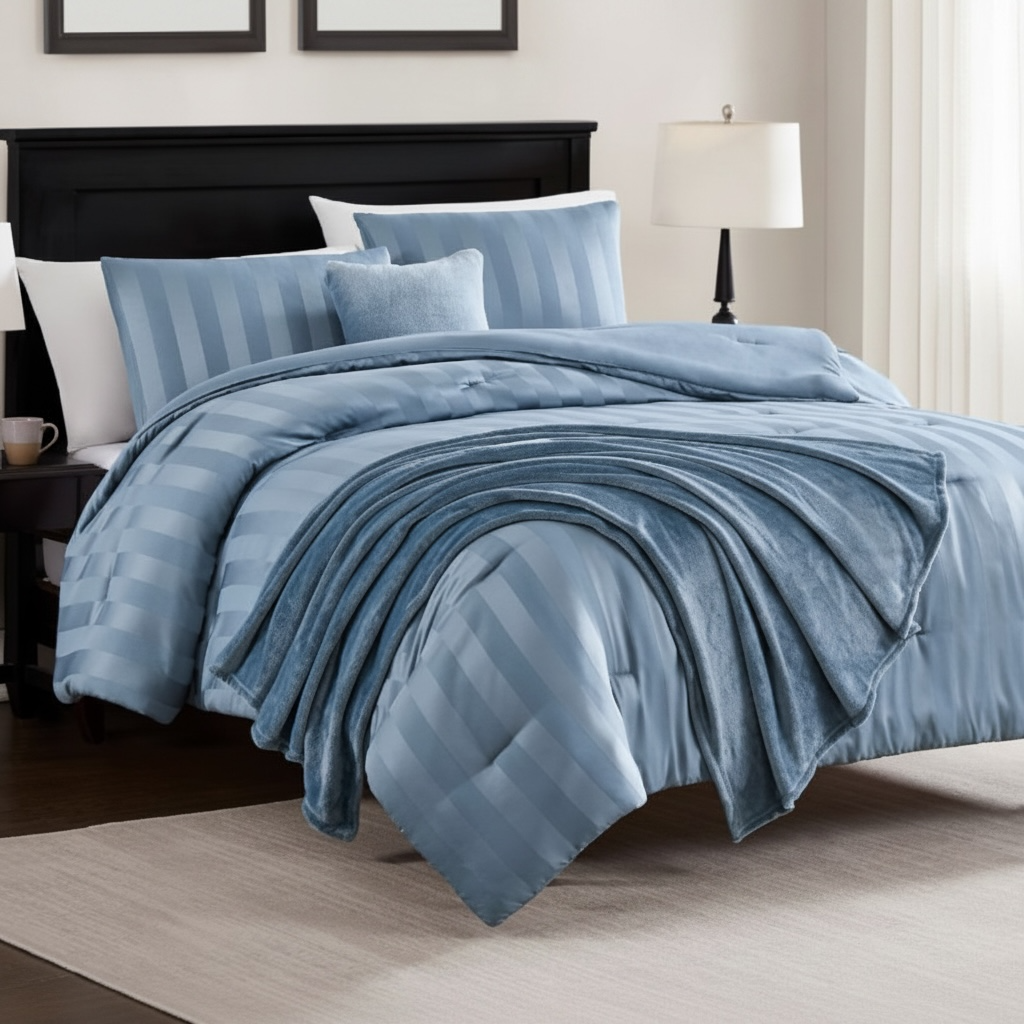 King Size Comforter Set 5 Piece with Throw Blanket