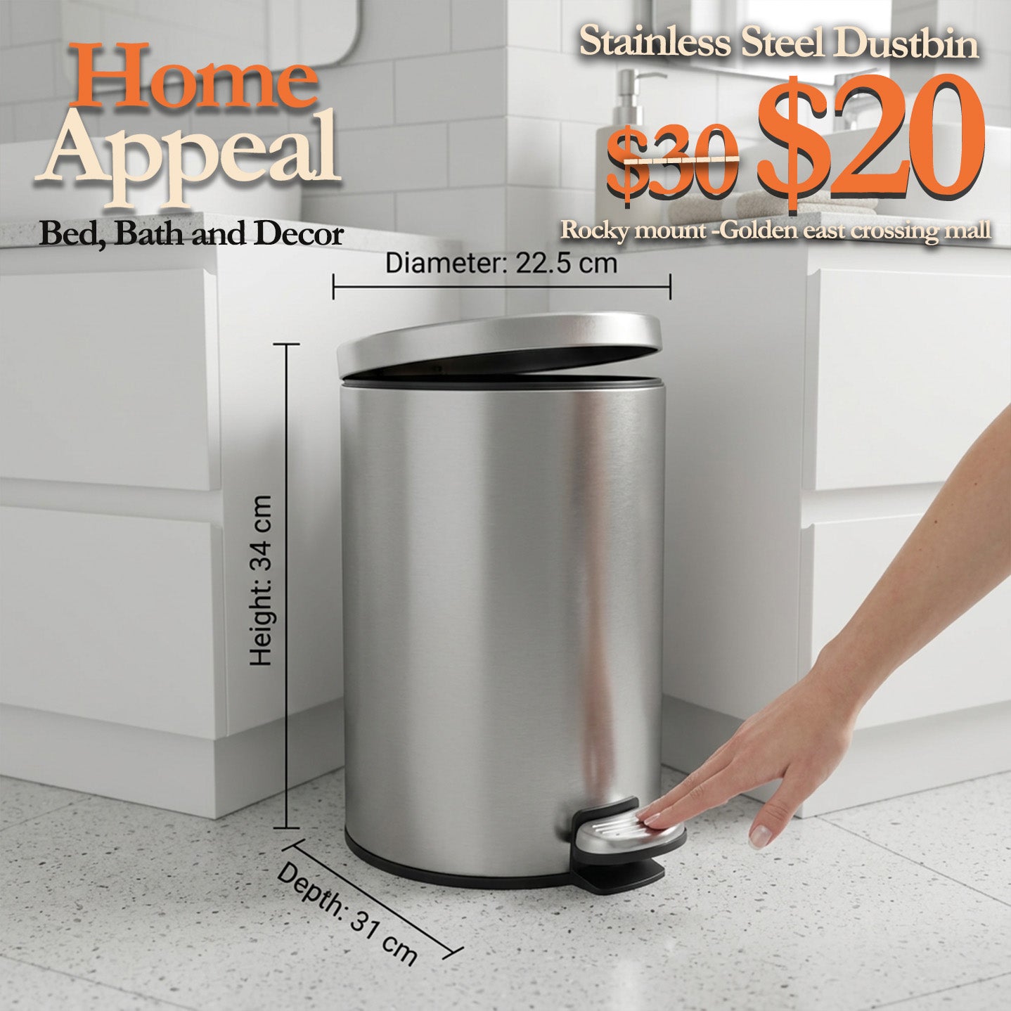 2 Gallon Stainless steel Dustbin