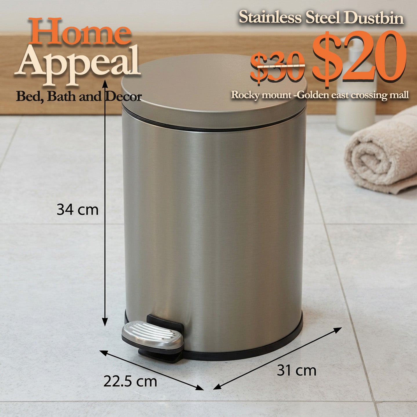 2 Gallon Stainless steel Dustbin