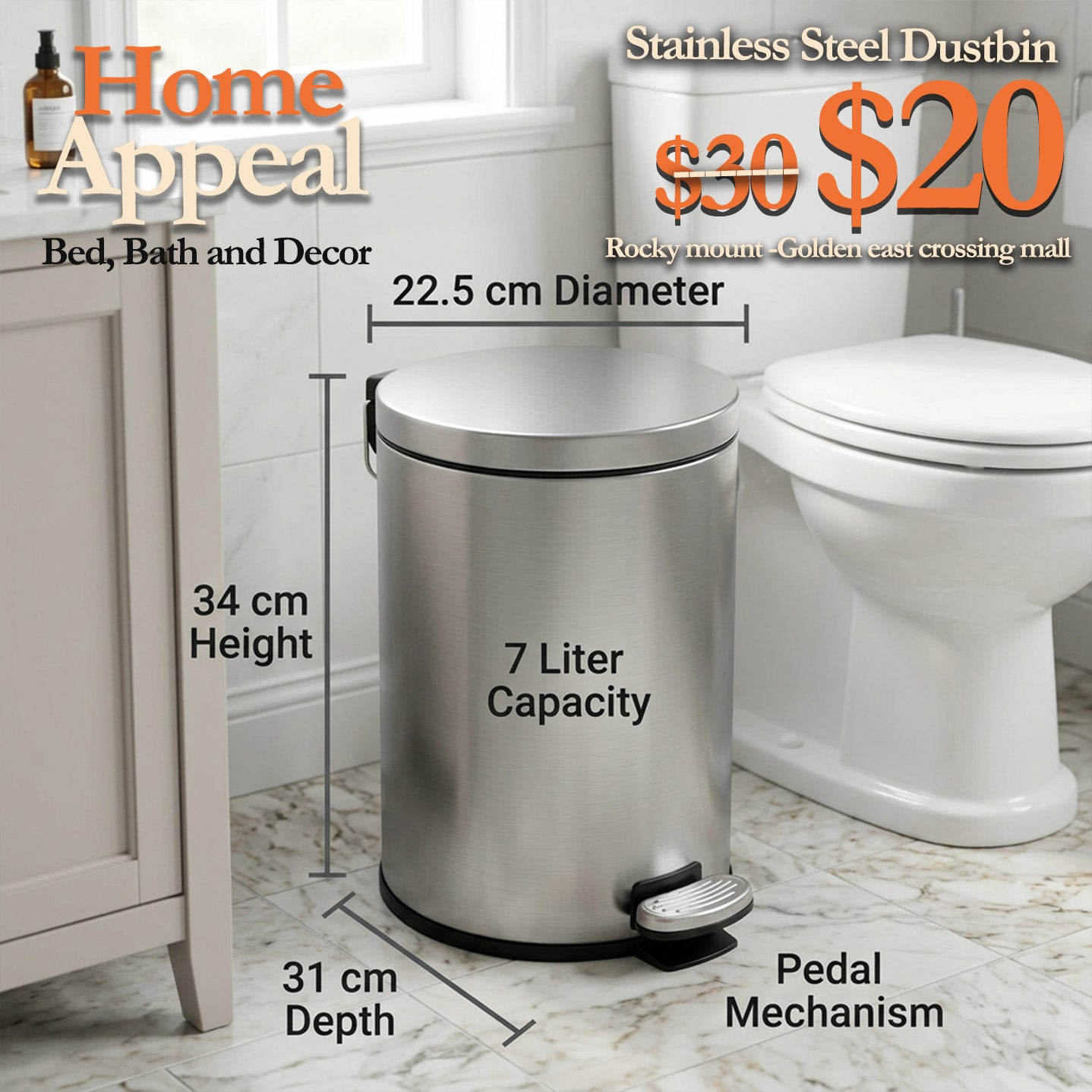2 Gallon Stainless steel Dustbin