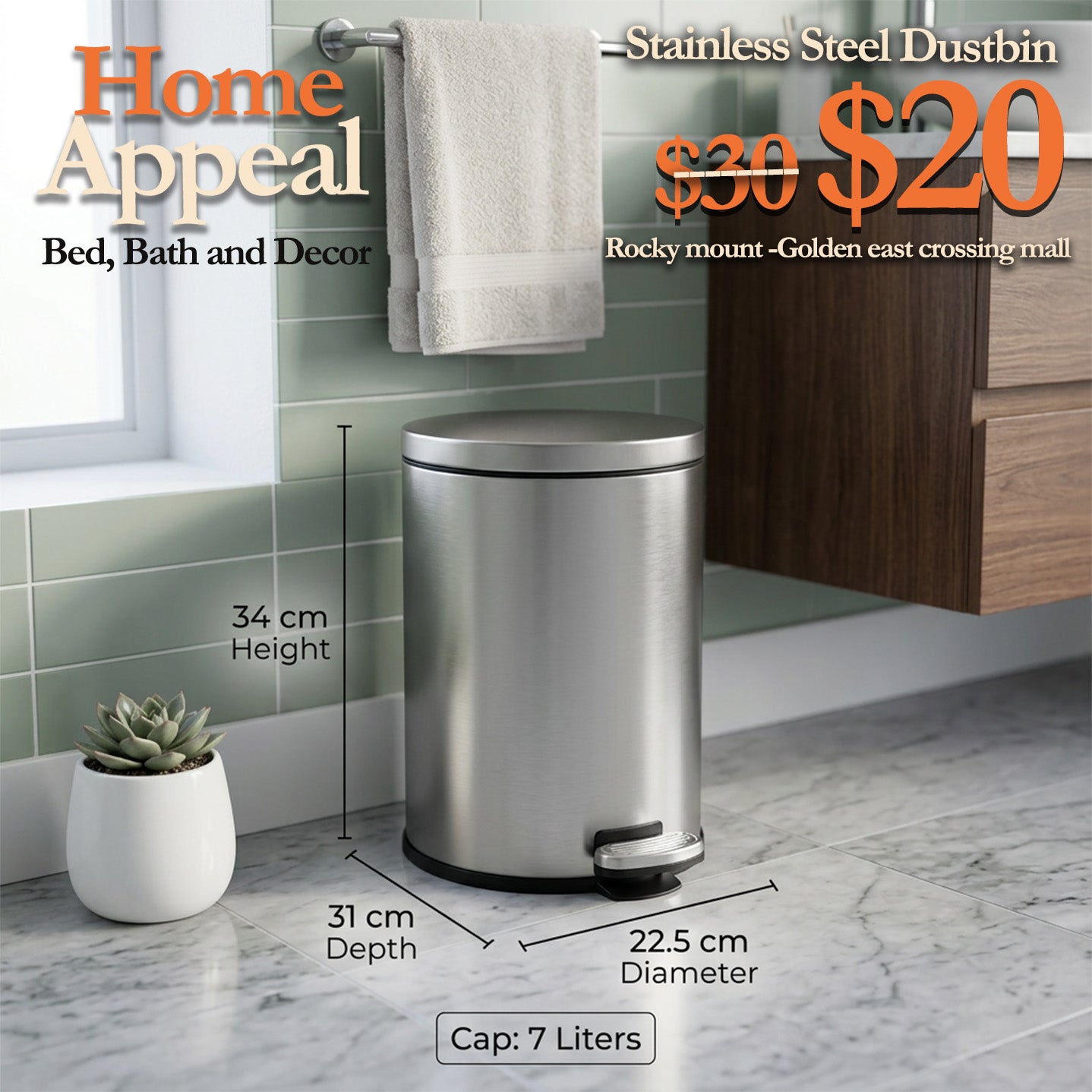 2 Gallon Stainless steel Dustbin