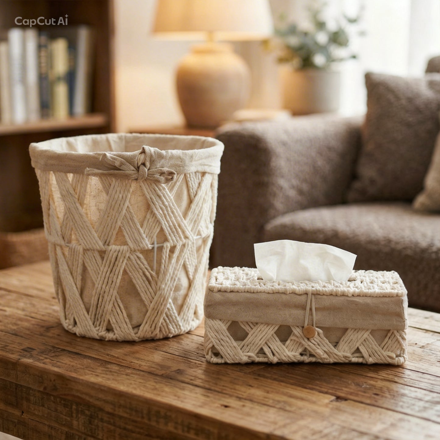 Trash Can with Tissue Box