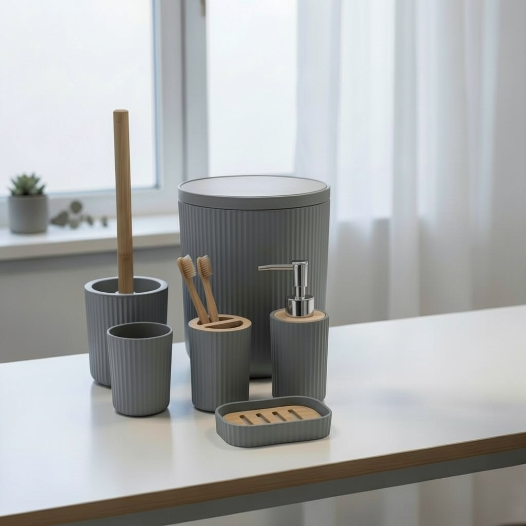 6 Piece Bathroom Set with Dustbin