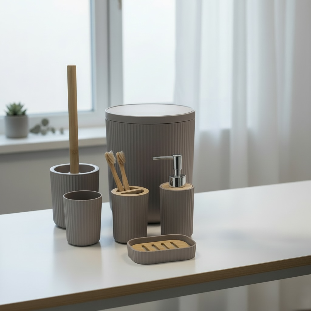 6 Piece Bathroom Set with Dustbin