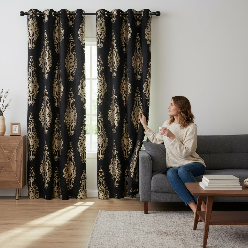 Gold Textured Curtains 84"
