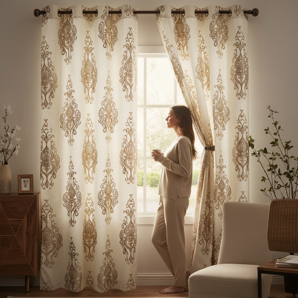 Gold Textured Curtains 84"