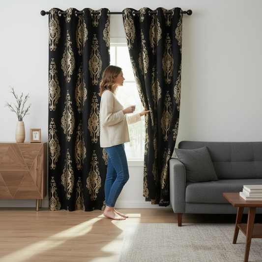Gold Textured Curtains 84"