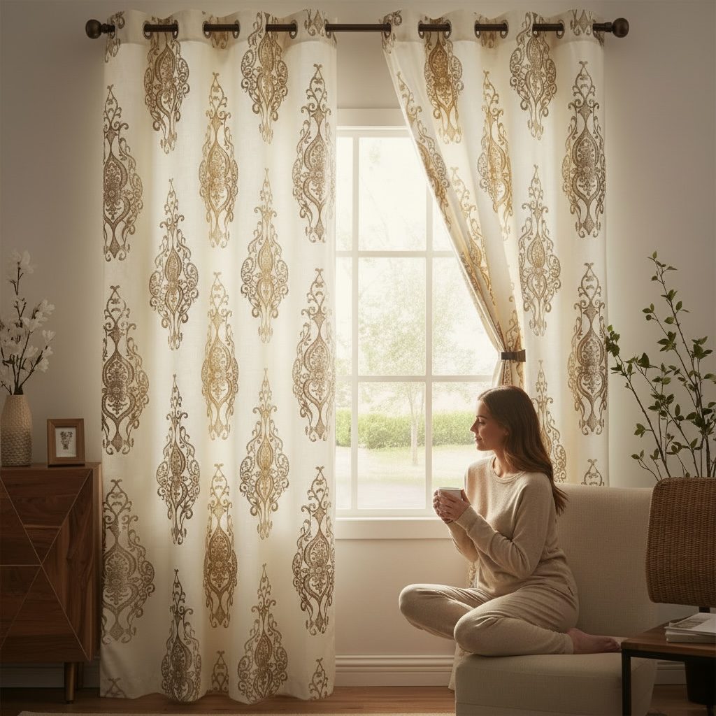 Gold Textured Curtains 84"